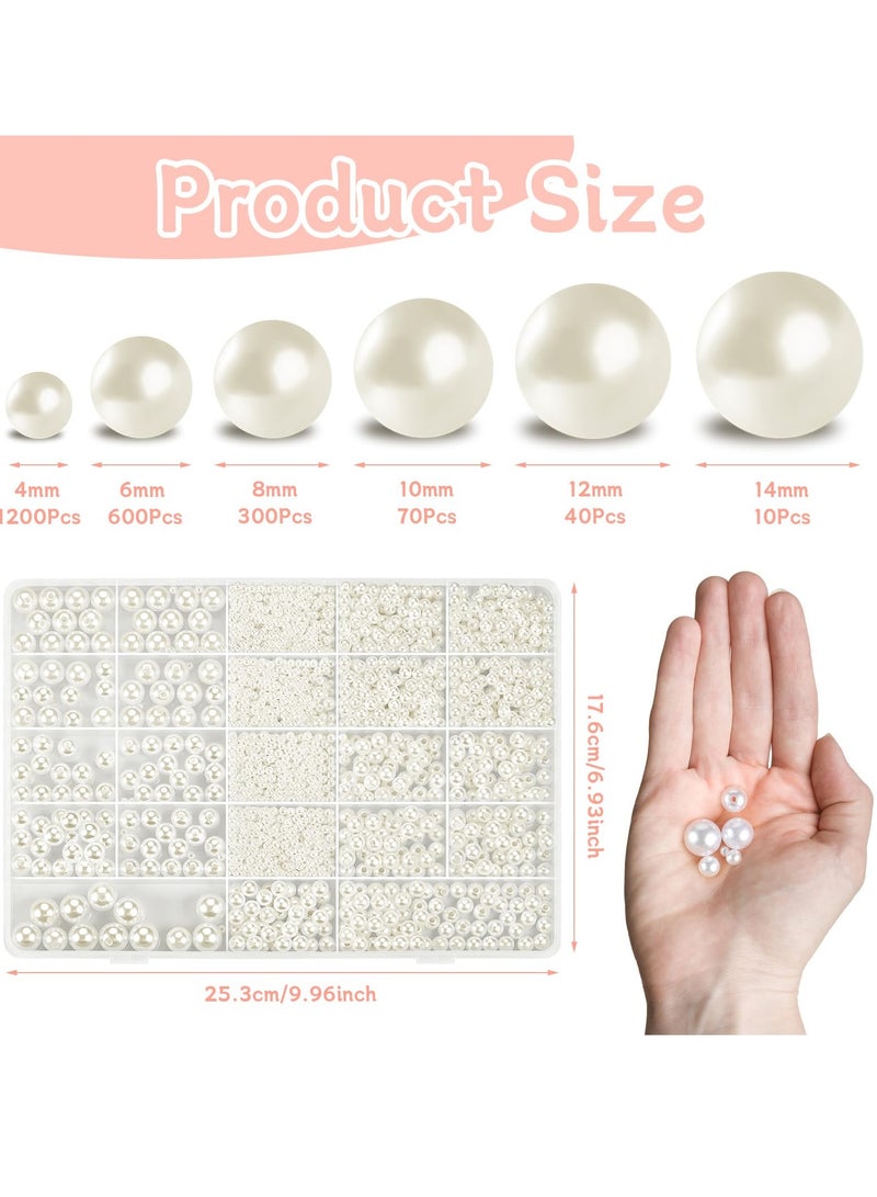 Excefore Pearl Beads for Jewelry Making, 2220 Pcs 6 Size Pearl Beads 4mm 6mm 8mm 10mm 12mm 14mm White Perforated Pearl Beads for Crafts Brush Holder Vase Filler and Wedding Decoration - Image 2