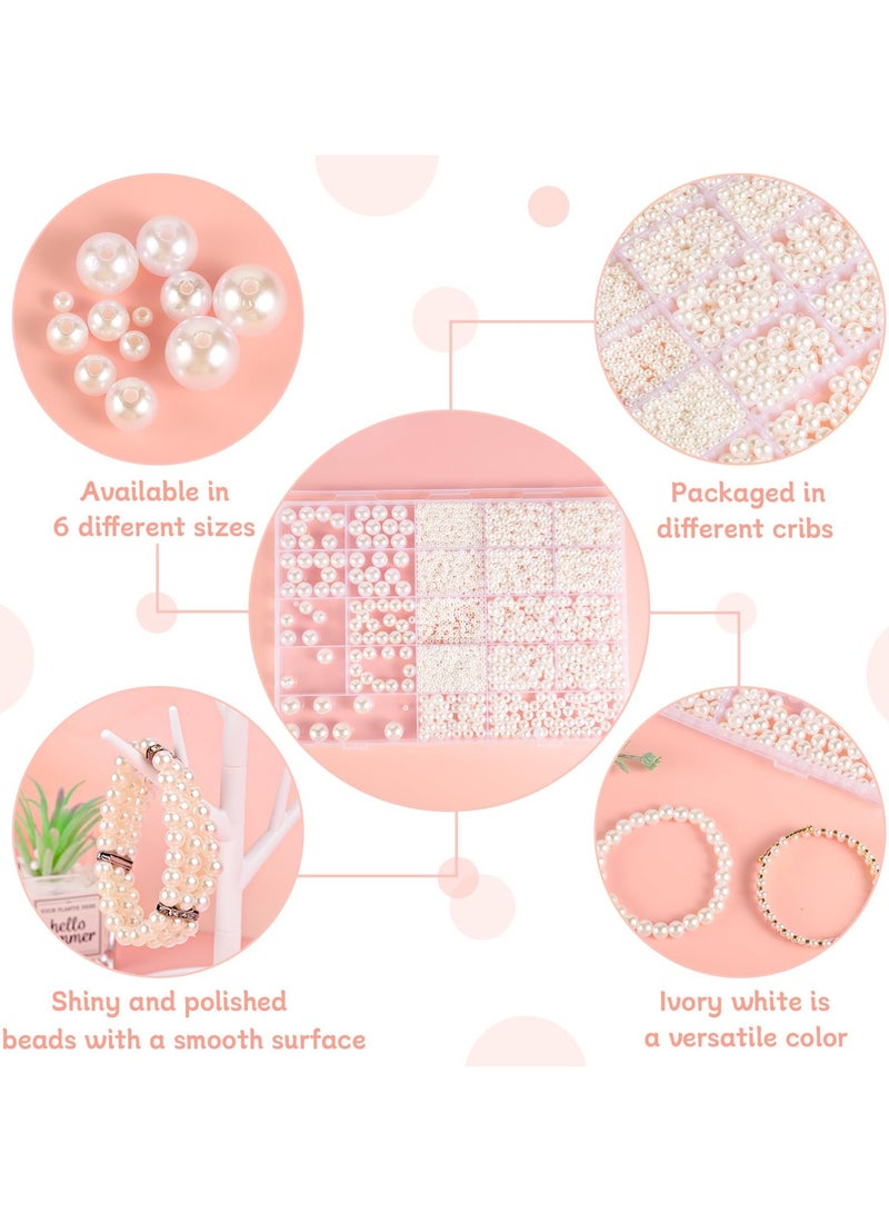 Excefore Pearl Beads for Jewelry Making, 2220 Pcs 6 Size Pearl Beads 4mm 6mm 8mm 10mm 12mm 14mm White Perforated Pearl Beads for Crafts Brush Holder Vase Filler and Wedding Decoration - Image 3