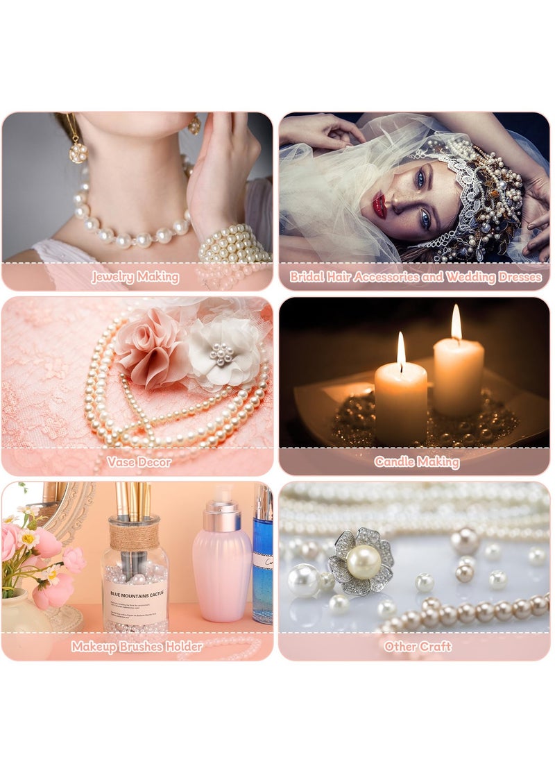 Excefore Pearl Beads for Jewelry Making, 2220 Pcs 6 Size Pearl Beads 4mm 6mm 8mm 10mm 12mm 14mm White Perforated Pearl Beads for Crafts Brush Holder Vase Filler and Wedding Decoration - Image 5