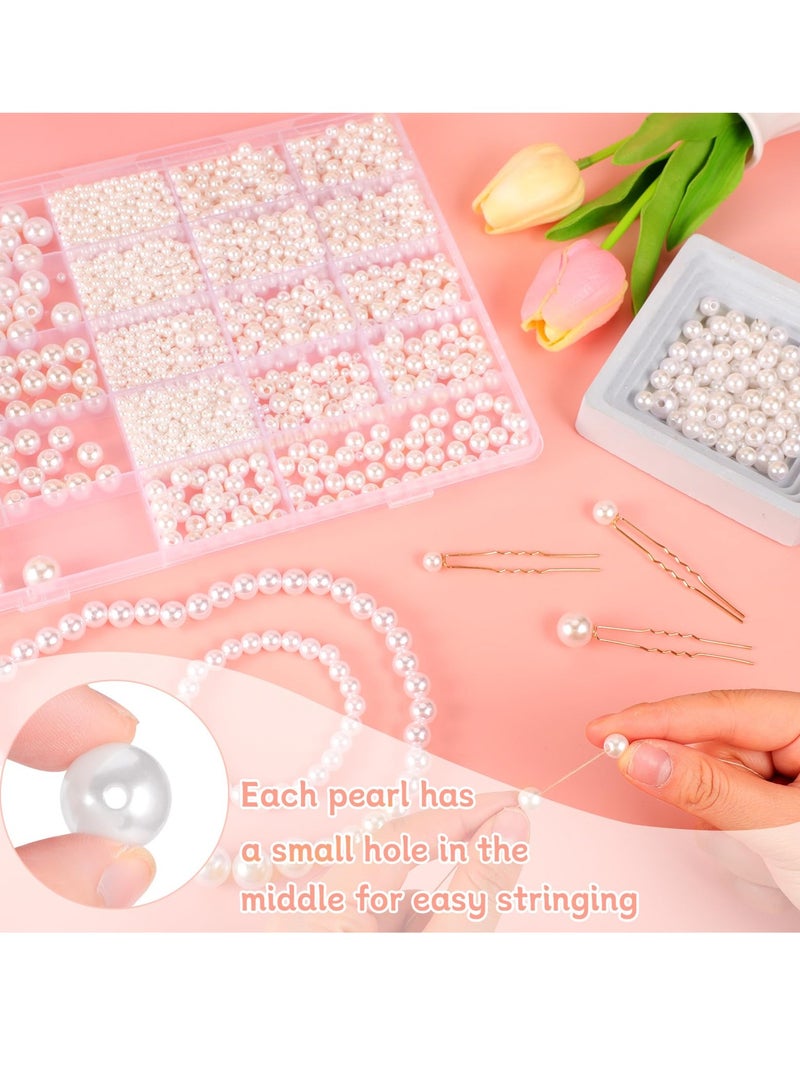 Excefore Pearl Beads for Jewelry Making, 2220 Pcs 6 Size Pearl Beads 4mm 6mm 8mm 10mm 12mm 14mm White Perforated Pearl Beads for Crafts Brush Holder Vase Filler and Wedding Decoration - Image 4