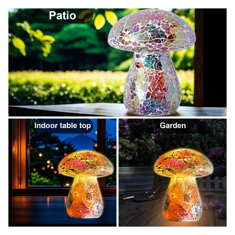 Darkdec Mosaic Mushroom Garden Lights - Table Lamp Outdoor Decor Waterproof Night Light Lawn Decor Statue for Patio, Party, Yard (Red) - Image 5