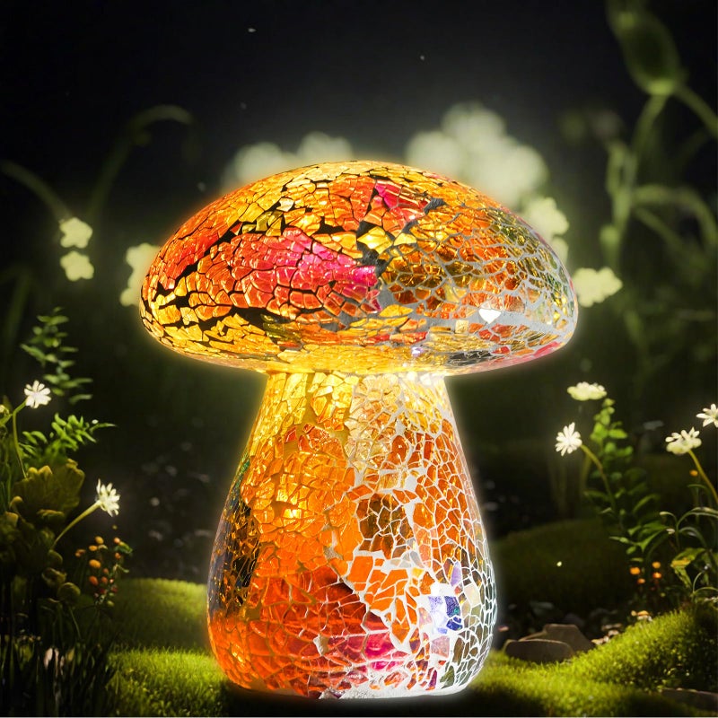 Darkdec Mosaic Mushroom Garden Lights - Table Lamp Outdoor Decor Waterproof Night Light Lawn Decor Statue for Patio, Party, Yard (Red) - Image 1