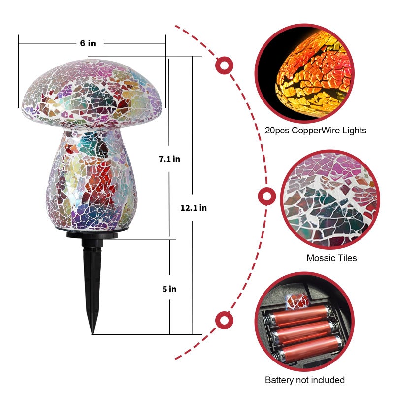 Darkdec Mosaic Mushroom Garden Lights - Table Lamp Outdoor Decor Waterproof Night Light Lawn Decor Statue for Patio, Party, Yard (Red) - Image 4
