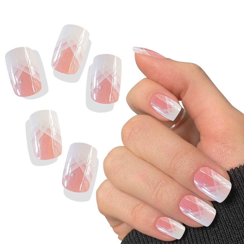 YIZHUO Semi Cured Gel Nail Strips Salon-Quality DIY Nails 20 PCS UV Gel Stickers for Ombre Pink French Nail Tips with Glitter Designs UV Light for Nails Required