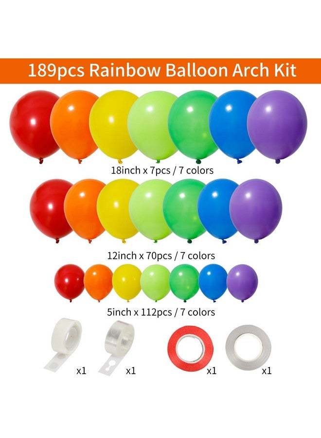 RUBFAC 189pcs Rainbow Balloon Garland Arch Kit, 7 Assorted Colors 5/12/18 Inch Latex Balloons for Birthday Party Baby Shower Wedding Anniversary Decoration - Image 2
