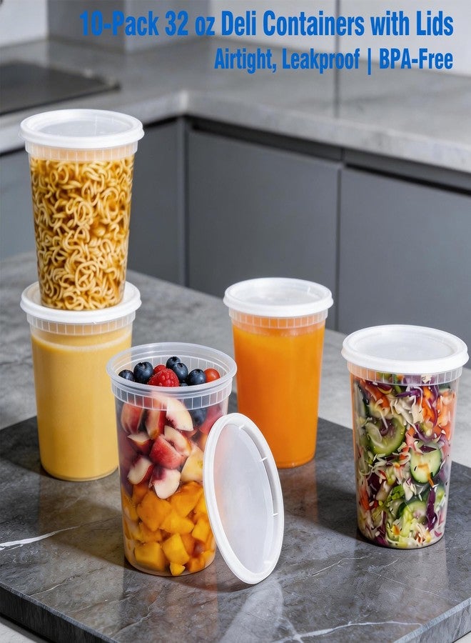 Uroventrix 10 Sets 32 oz Plastic Deli Containers with Lids - Airtight, Leakproof Food Storage Containers, BPA Free, Freezer/Dishwasher/Microwave Safe, for Soup, Meal Prep, Takeout & Restaurant Use - Image 2
