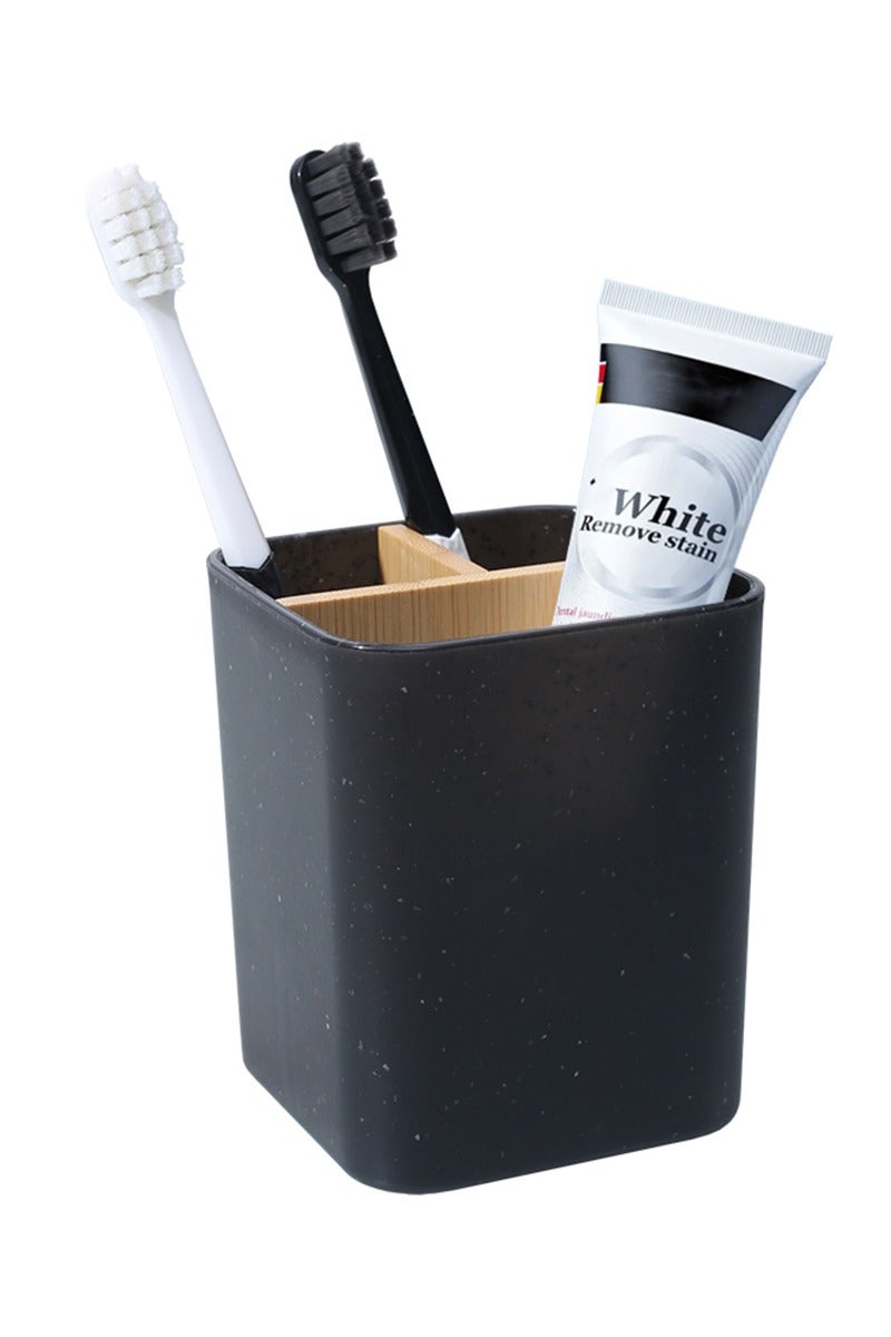 NayZaan Bamboo Toothbrush Holder with 3 Slots Countertop Organizer for Bathroom, Toilet, Living Room, Bedroom for Toothbrush, Razor, Toothpaste (Black) - Image 1