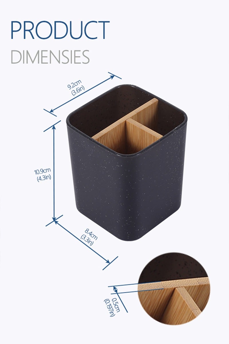 NayZaan Bamboo Toothbrush Holder with 3 Slots Countertop Organizer for Bathroom, Toilet, Living Room, Bedroom for Toothbrush, Razor, Toothpaste (Black) - Image 2
