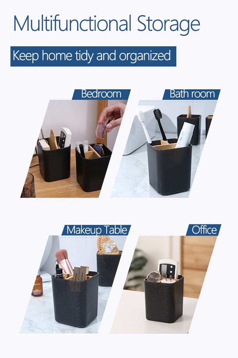 NayZaan Bamboo Toothbrush Holder with 3 Slots Countertop Organizer for Bathroom, Toilet, Living Room, Bedroom for Toothbrush, Razor, Toothpaste (Black) - Image 5