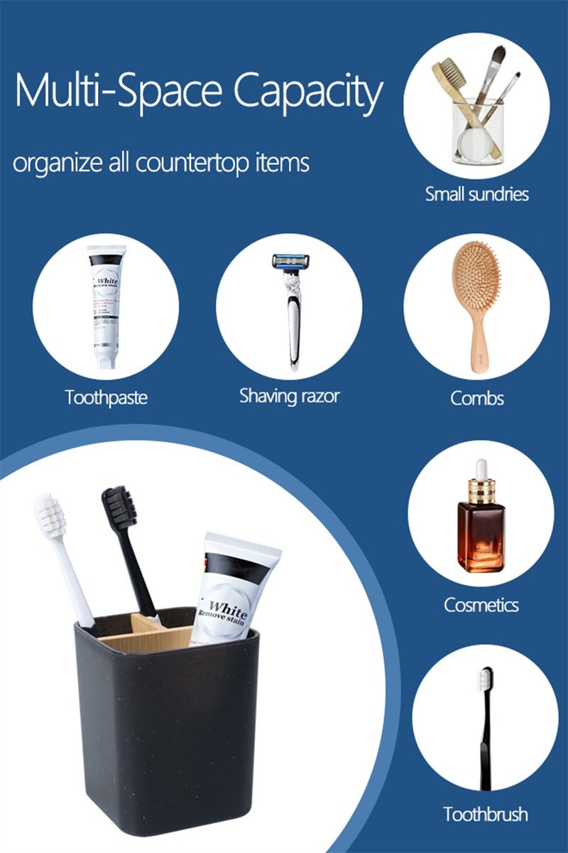 NayZaan Bamboo Toothbrush Holder with 3 Slots Countertop Organizer for Bathroom, Toilet, Living Room, Bedroom for Toothbrush, Razor, Toothpaste (Black) - Image 3