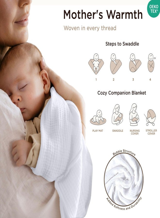 Threadmill Muslin Swaddles for Newborns| 4 Layer Swaddle Baby Blankets | Multi Use Muslin Blankets 41 x 37| Ultra-Soft Breathable Baby Wrap for Boys & Girls| Registry Essential| White - Image 3