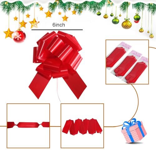 LHMTFCYY 16 Pcs Ped Pull Bows for Gift Wrapping,6 Inch Gift Bows for Presents,Birthday,Anniversary,Party,Christmas,Wreath,Holiday Celebration Gift Decoration (16Pcs Red) - Image 2