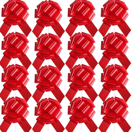 LHMTFCYY 16 Pcs Ped Pull Bows for Gift Wrapping,6 Inch Gift Bows for Presents,Birthday,Anniversary,Party,Christmas,Wreath,Holiday Celebration Gift Decoration (16Pcs Red) - Image 1