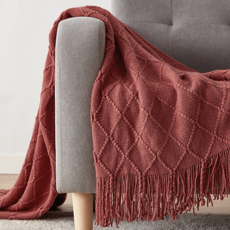 BOURINA Burgundy Throw Blanket 50x60 Inches Throw Textured Solid Soft Sofa Couch Decorative Knit Blanket - Image 3