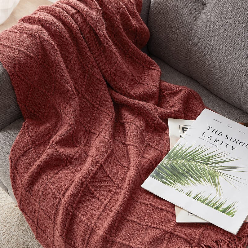 BOURINA Burgundy Throw Blanket 50x60 Inches Throw Textured Solid Soft Sofa Couch Decorative Knit Blanket - Image 4