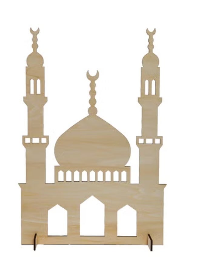 هلالفل حامل عرض خشبي أنيق للمسجد من هلالفول، مثالي لتزيين المنزل الإسلامي في عيد الفطر ورمضان وحفلات الزفاف | قطعة ديكور إسلامية من خشب الزيزفون للديكور الداخلي | حامل أرضي للمسجد | صغير - Image 2