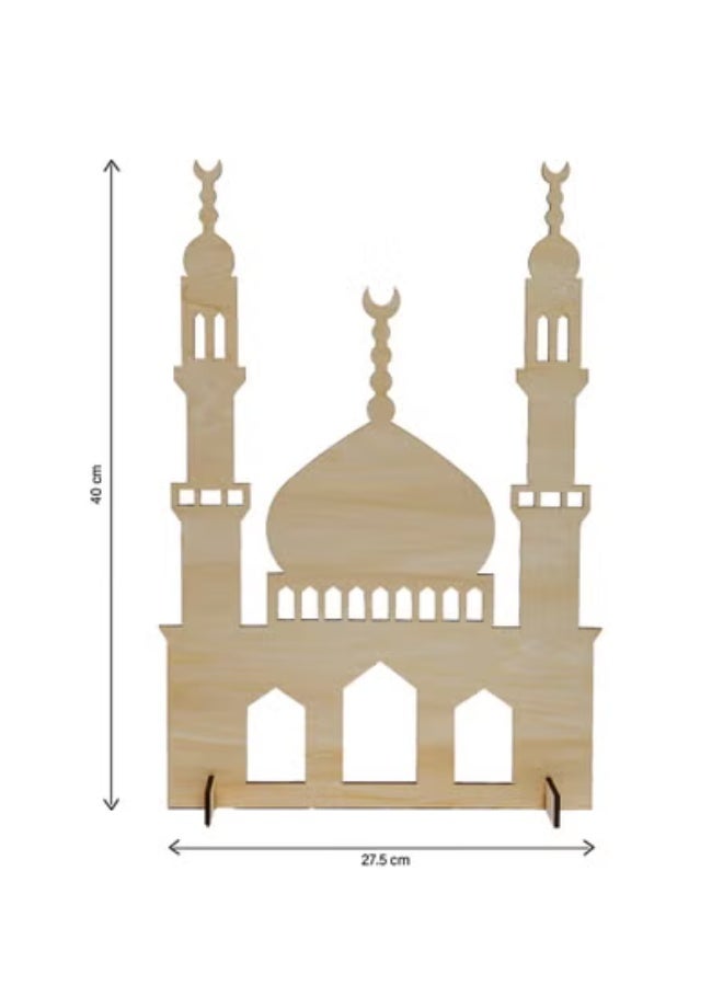 هلالفل حامل عرض خشبي أنيق للمسجد من هلالفول، مثالي لتزيين المنزل الإسلامي في عيد الفطر ورمضان وحفلات الزفاف | قطعة ديكور إسلامية من خشب الزيزفون للديكور الداخلي | حامل أرضي للمسجد | صغير - Image 4