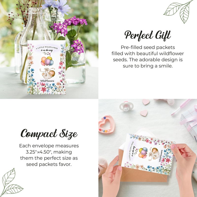 GFF Grass Flip Flops Pack of 20 Pre-Filled Bouquet Seed Mix Packet Girl Boy Baby Shower Party Favors Baby Announcements for Guests A Little Wildflower Is On The Way Thank You Celebration of Life Plant Seeds  - Image 2