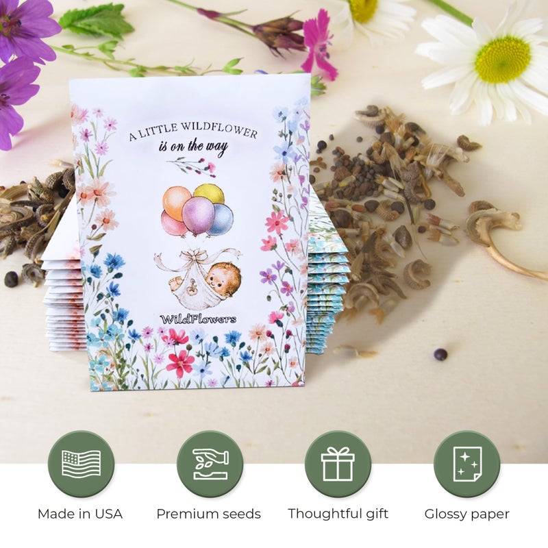 GFF Grass Flip Flops Pack of 20 Pre-Filled Bouquet Seed Mix Packet Girl Boy Baby Shower Party Favors Baby Announcements for Guests A Little Wildflower Is On The Way Thank You Celebration of Life Plant Seeds  - Image 5