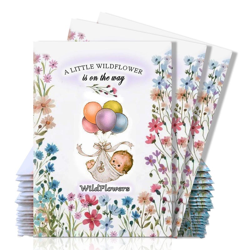 GFF Grass Flip Flops Pack of 20 Pre-Filled Bouquet Seed Mix Packet Girl Boy Baby Shower Party Favors Baby Announcements for Guests A Little Wildflower Is On The Way Thank You Celebration of Life Plant Seeds  - Image 1