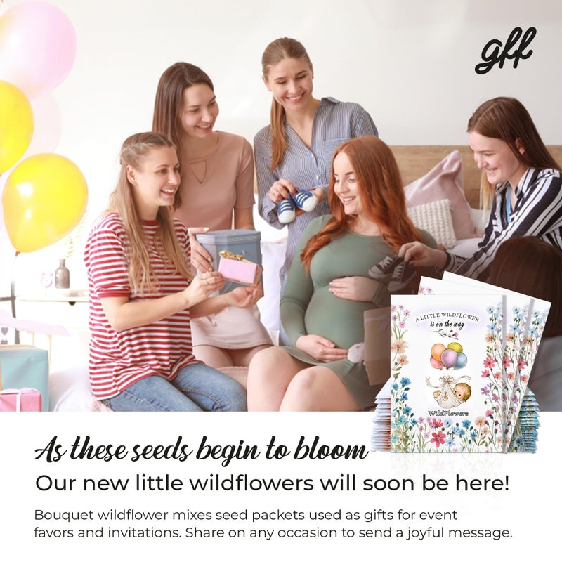 GFF Grass Flip Flops Pack of 20 Pre-Filled Bouquet Seed Mix Packet Girl Boy Baby Shower Party Favors Baby Announcements for Guests A Little Wildflower Is On The Way Thank You Celebration of Life Plant Seeds  - Image 3