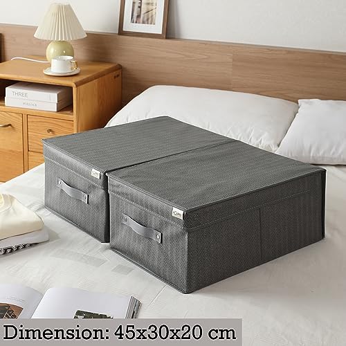 HOKIPO Fabric Cloth Storage Wardrobe Organiser Box With Lid, Size - 45 X 30 X 20 Cm (Pack of 2), Grey, Rectangular - Image 5