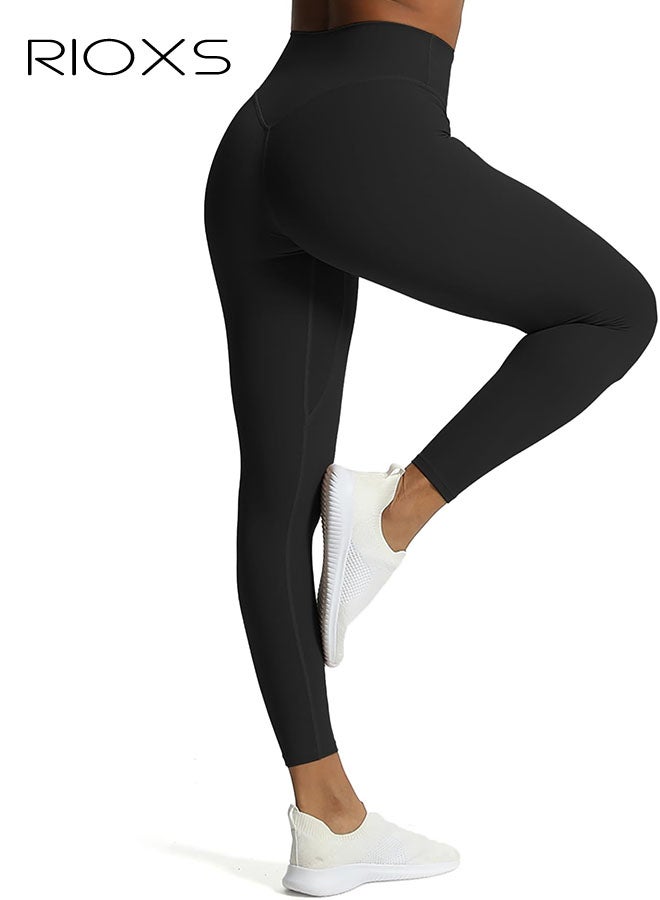 RIOXS Women's Workout Leggings, High Waist Seamless Sport Leggings for Ladies, Breathable Tummy Control Yoga Pants, Full-length Soft Stretchy Athletic Pants Yoga Leggings for Workout Yoga, Running, Boxing, Climbing etc, Black - Image 2