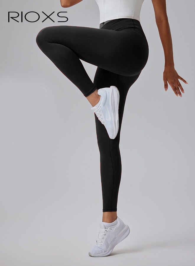 RIOXS Women's Workout Leggings, High Waist Seamless Sport Leggings for Ladies, Breathable Tummy Control Yoga Pants, Full-length Soft Stretchy Athletic Pants Yoga Leggings for Workout Yoga, Running, Boxing, Climbing etc, Black - Image 3