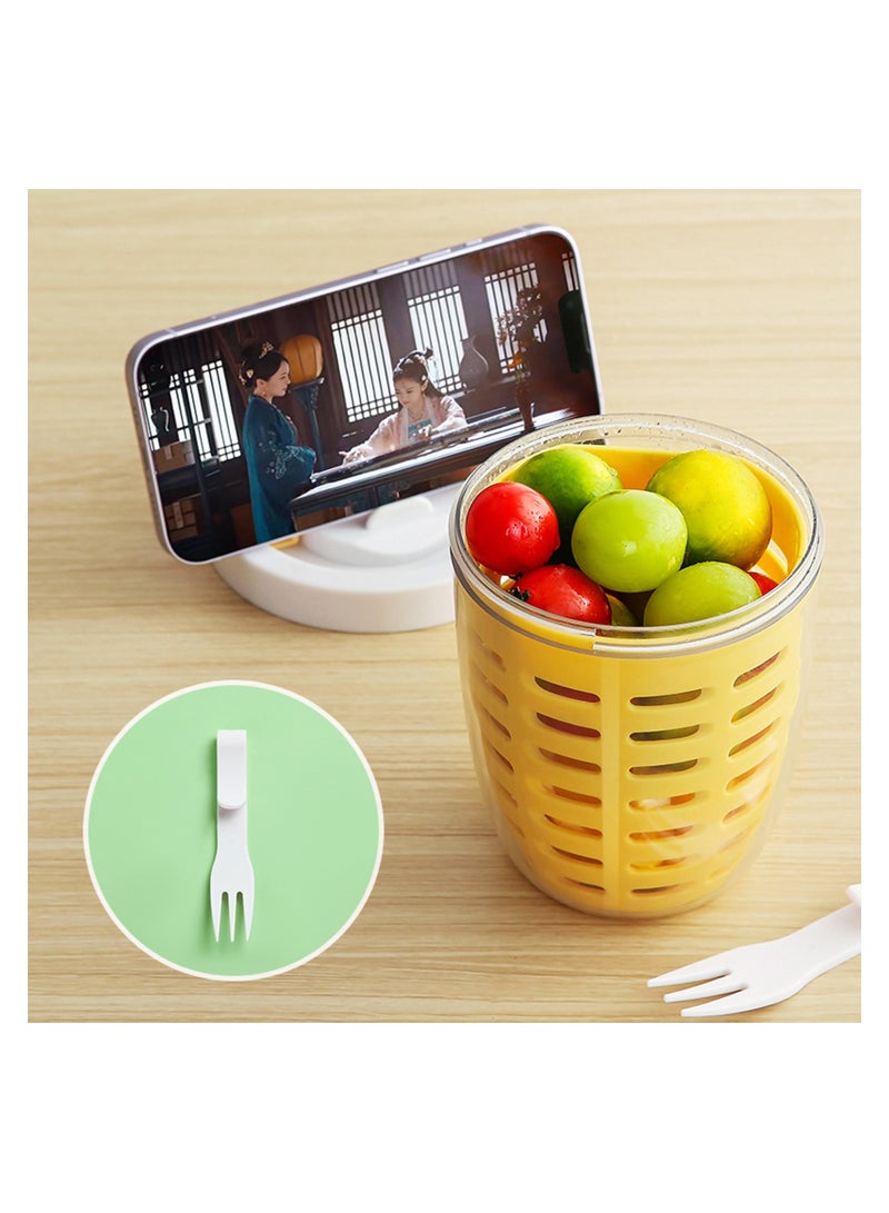 كوب فواكه قابل لإعادة الاستخدام مع غطاء، حاوية فواكه، أكواب بارفيه بطبقتين، حاويات فواكه مانعة للتسرب، كوب حاوية سلطات محمولة، حاويات شوفان مع مصفاة قابلة للإزالة وشوكة للوجبات الخفيفة، السلطات - Image 2