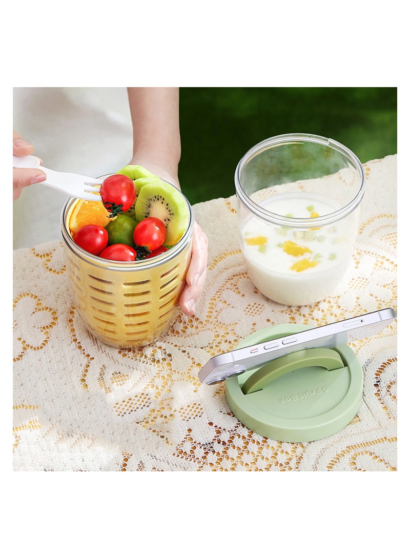 كوب فواكه قابل لإعادة الاستخدام مع غطاء، حاوية فواكه، أكواب بارفيه بطبقتين، حاويات فواكه مانعة للتسرب، كوب حاوية سلطات محمولة، حاويات شوفان مع مصفاة قابلة للإزالة وشوكة للوجبات الخفيفة، السلطات - Image 3