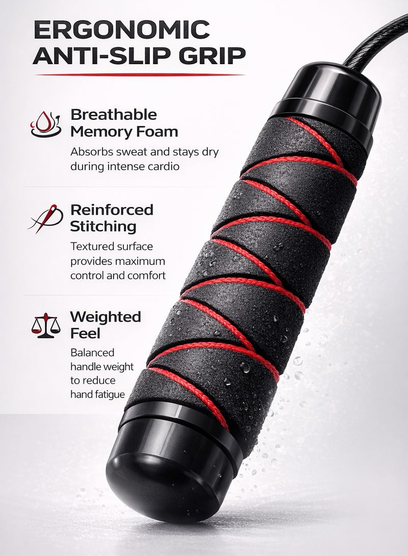 ترينفي حبل قفز قابل لتعديل السرعة وذو وزن ثقيل، مزود بسلك فولاذي داخلي، وحبل قفز رياضي من مادة PVC مزود بمقابض دوارة 360 درجة للتنفس، مناسب لتمارين القلب واللياقة البدنية والتدريب الرياضي. - Image 2