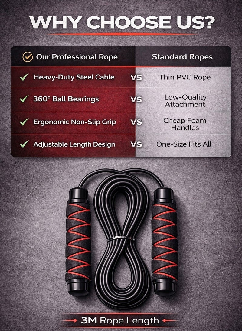 ترينفي حبل قفز قابل لتعديل السرعة وذو وزن ثقيل، مزود بسلك فولاذي داخلي، وحبل قفز رياضي من مادة PVC مزود بمقابض دوارة 360 درجة للتنفس، مناسب لتمارين القلب واللياقة البدنية والتدريب الرياضي. - Image 4
