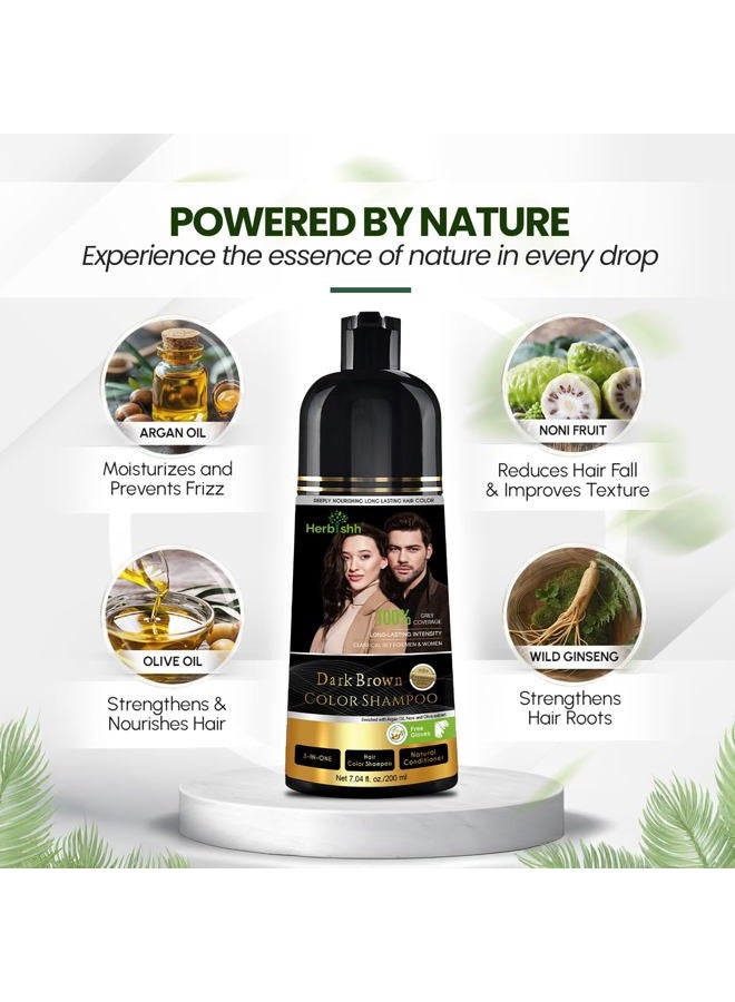 Herbishh Dark Brown Hair Dye Shampoo 3 in 1, 100% Grey Coverage, Hair Color for Men & Women, Long-lasting Color in 20-25 Mins, Ammonia-free, 200 ml - Image 3