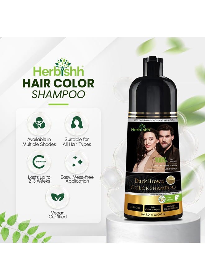 Herbishh Dark Brown Hair Dye Shampoo 3 in 1, 100% Grey Coverage, Hair Color for Men & Women, Long-lasting Color in 20-25 Mins, Ammonia-free, 200 ml - Image 4