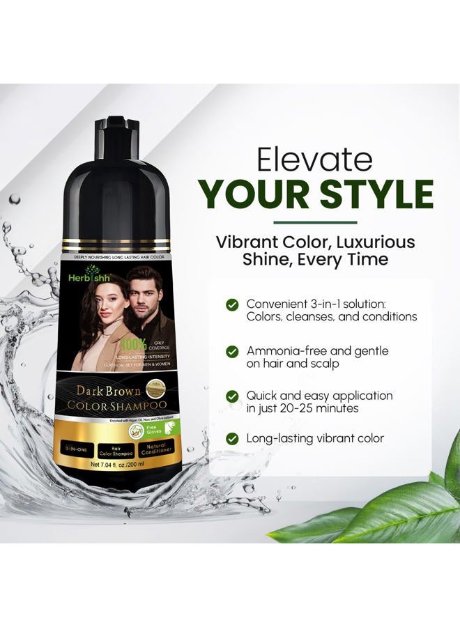 Herbishh Dark Brown Hair Dye Shampoo 3 in 1, 100% Grey Coverage, Hair Color for Men & Women, Long-lasting Color in 20-25 Mins, Ammonia-free, 200 ml - Image 5