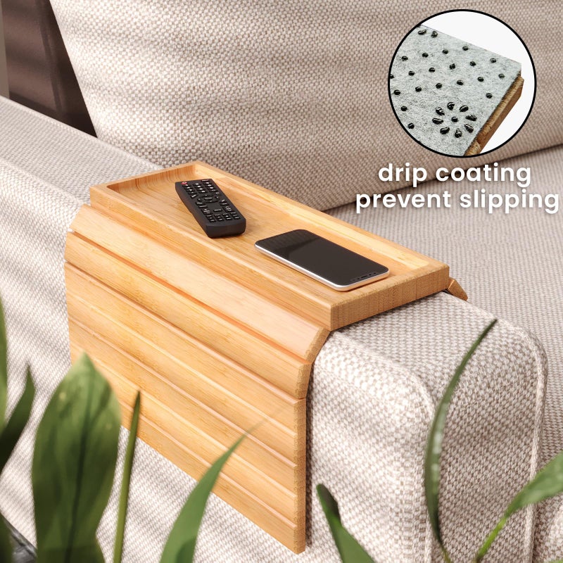 Danfoxer Sofa Arm Tray,Bamboo Folding Couch Arm Tray,Sofa Armrest Trays with Anti-Slip Pad for Drinks,Snacks,Phone,Remote Controlï¼ˆNaturalï¼‰ - Image 4