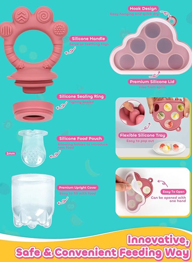 3PCS Baby Fruit Food Feeder Pacifier, reastmilk Popsicle Molds,Silicone Baby Food Storage Containers, Baby Popsicle Molds Teething for Toddler Teething & Infant Self Feeding (Pink) - Image 3