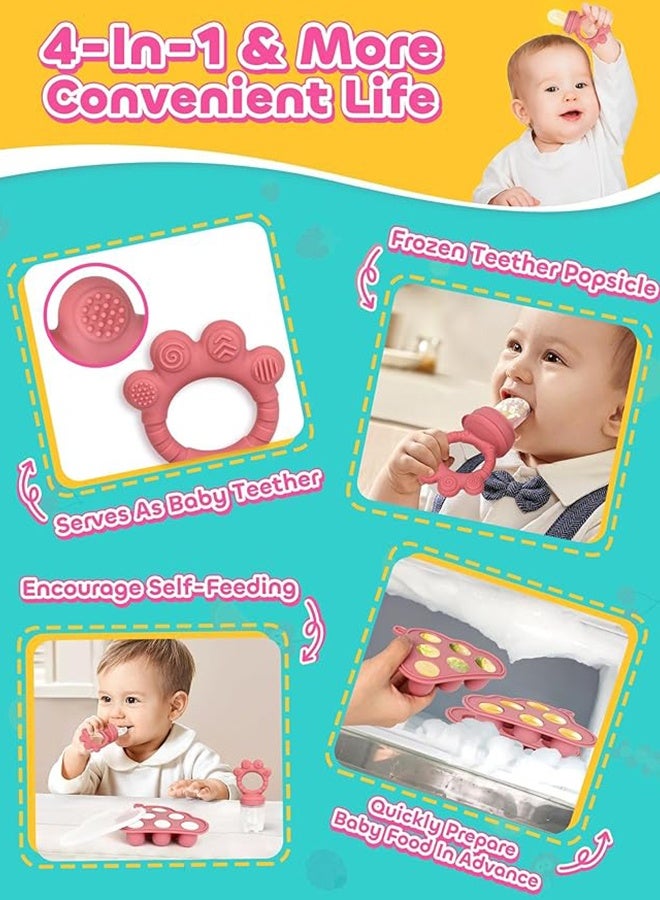 3PCS Baby Fruit Food Feeder Pacifier, reastmilk Popsicle Molds,Silicone Baby Food Storage Containers, Baby Popsicle Molds Teething for Toddler Teething & Infant Self Feeding (Pink) - Image 2