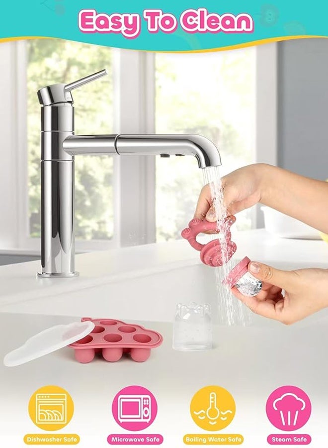3PCS Baby Fruit Food Feeder Pacifier, reastmilk Popsicle Molds,Silicone Baby Food Storage Containers, Baby Popsicle Molds Teething for Toddler Teething & Infant Self Feeding (Pink) - Image 5