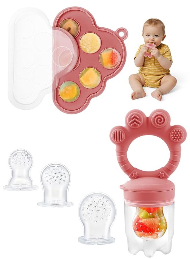 3PCS Baby Fruit Food Feeder Pacifier, reastmilk Popsicle Molds,Silicone Baby Food Storage Containers, Baby Popsicle Molds Teething for Toddler Teething & Infant Self Feeding (Pink) - Image 1