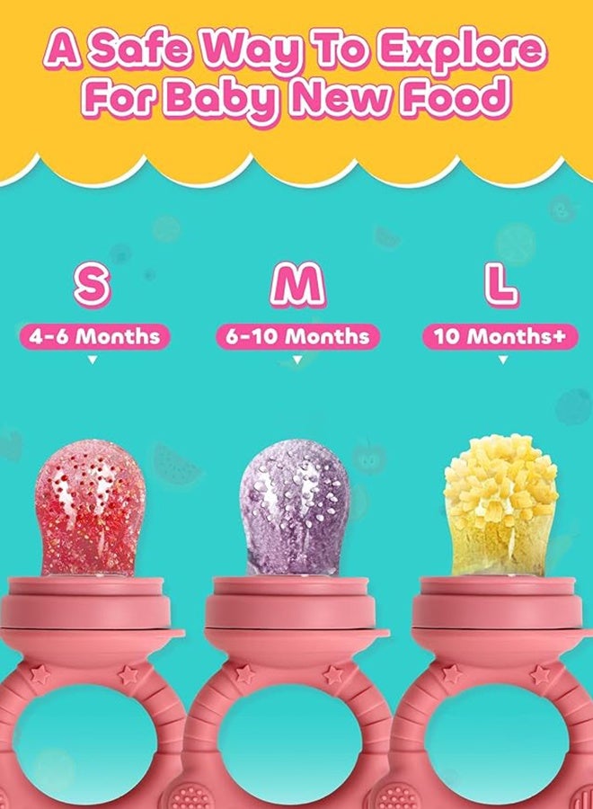 3PCS Baby Fruit Food Feeder Pacifier, reastmilk Popsicle Molds,Silicone Baby Food Storage Containers, Baby Popsicle Molds Teething for Toddler Teething & Infant Self Feeding (Pink) - Image 4