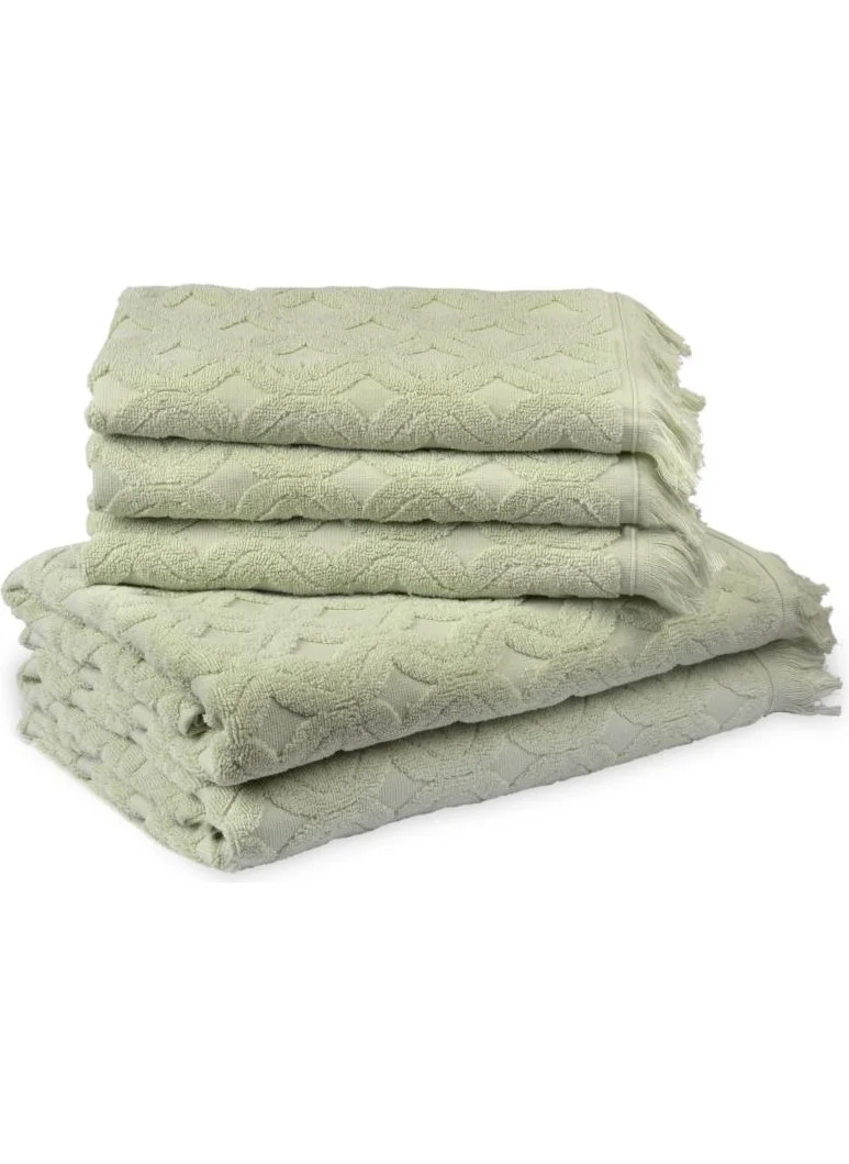 Fialka Jacquard Fringed Cotton Towel Wavy 80X150 Light Green