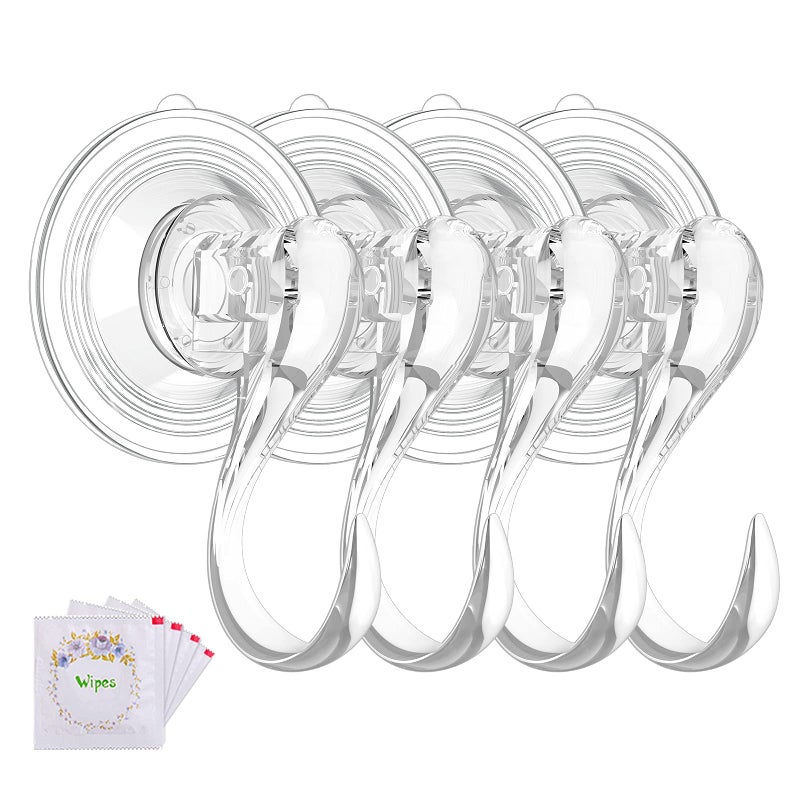 VIS'V Suction Cup Hooks Clear 4 Pcs Small with Wipes Heavy Duty Removable Reusable - Image 1