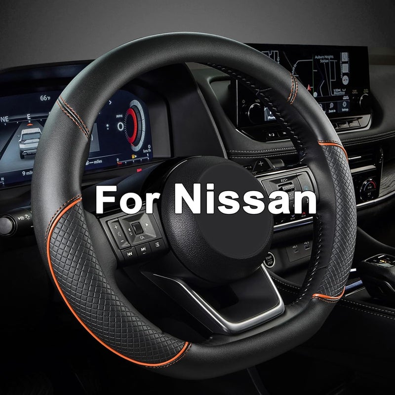 GIANT PANDA D Shape Steering Wheel Cover for Nissan Rogue Kicks - Auto Car Steering Wheel Cover Customized for Nissan Altima Sentra(Black+Orange Line-D-Shaped) - Image 1