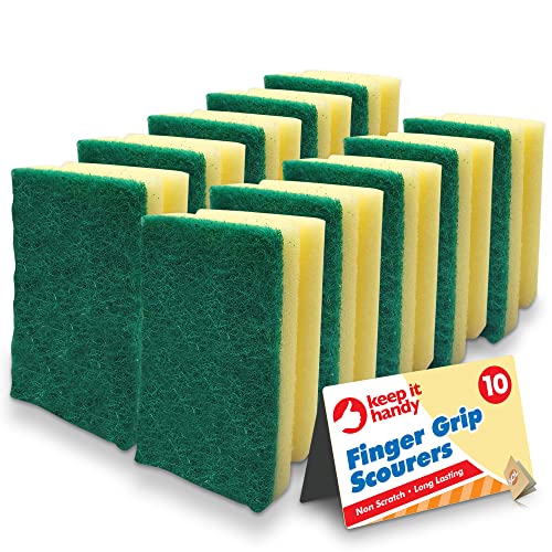 SOL 10pk Finger Grip Scourers Heavy Duty Kitchen Sponges Washing Up Scourer NonScratch Design Ergonomic Grip for Comfortable Cleaning Perfect for Pots Pans Dishes and Household Surfaces