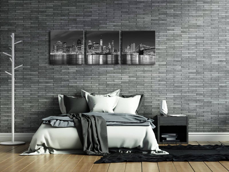 Pyradecor New York City Skyline Night Modern 3 panel Stretched Black and White Cityscape Canvas Prints Pictures Paintings on Wall Art for Living Room Bedroom Home Decorations - Image 3