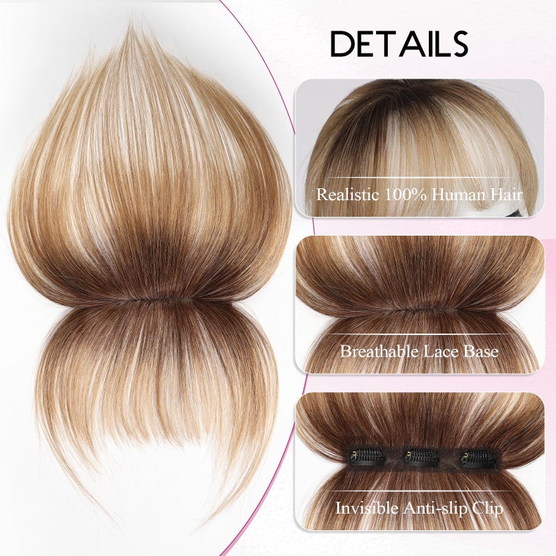 EMMOR Clip in Bangs, 100% Human Hair Bangs with 3 Non-slip Clips, 360Â°Cover Top HairPieces with 5 inch Wispy Fringes for enhancing Women's Facial Features(Ombre Ash Blonde) - Image 3
