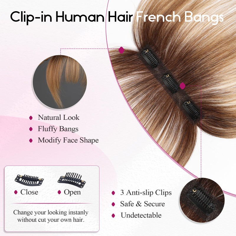 EMMOR Clip in Bangs, 100% Human Hair Bangs with 3 Non-slip Clips, 360Â°Cover Top HairPieces with 5 inch Wispy Fringes for enhancing Women's Facial Features(Ombre Ash Blonde) - Image 5
