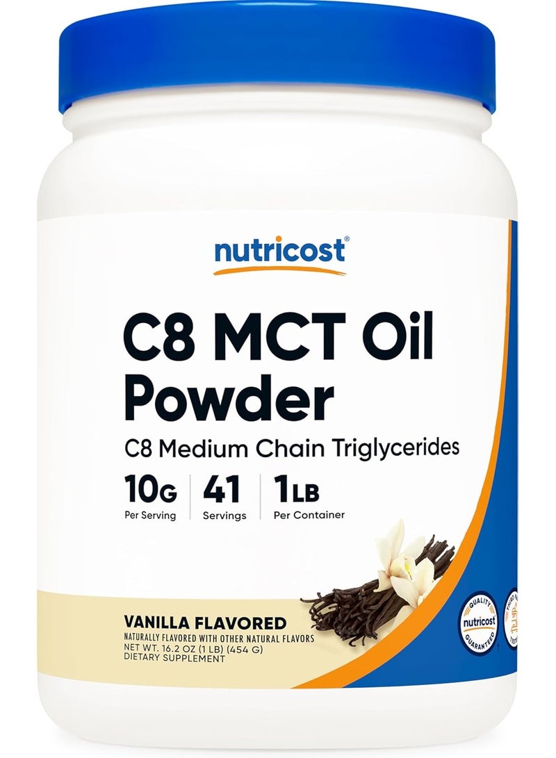 Nutricost C8 MCT Oil Powder, Vanilla Flavor, 1 Lb  - Image 1