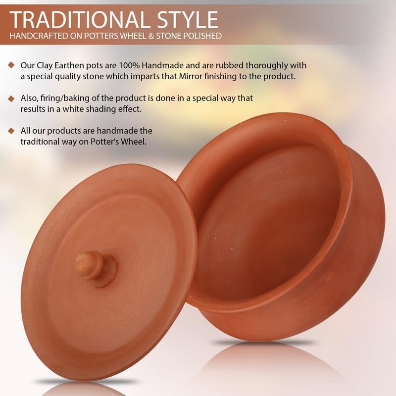 SHRIYAM CRAFT 550 Ml Polished Hand Craft Clay Pot with Lid for Cooking, Clay Dahi Handi for Kitchen, Lightweight & Durable Mitti Handi, Brown Colour (Pack of 1) (Degachi Style Handi, 550 ml)  - Image 3